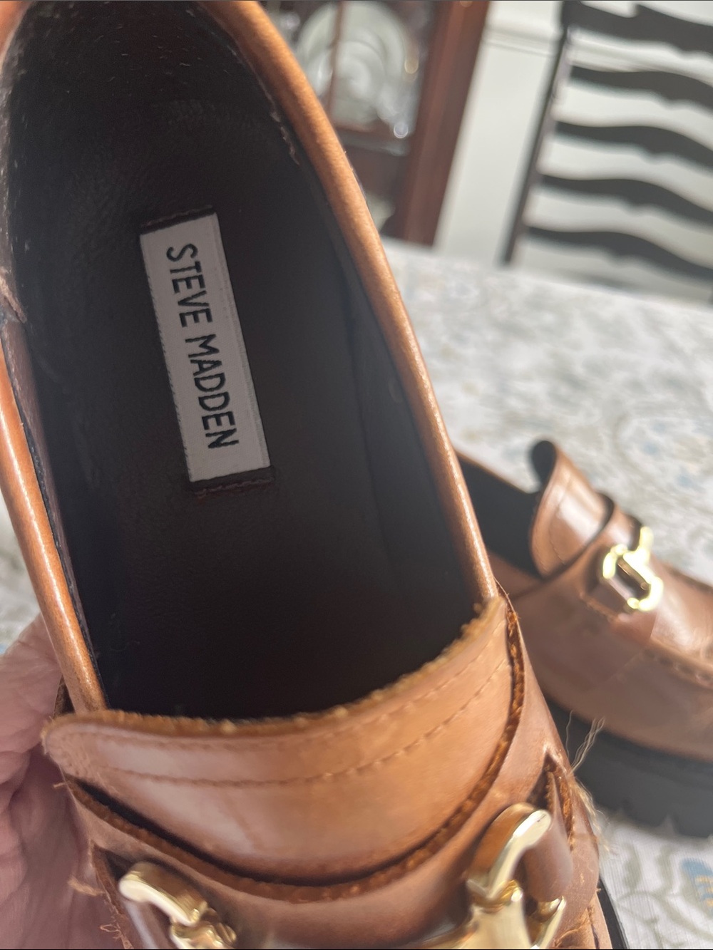 Steve Madden Brown Leather Loafers with Gold Bit - Picture 3 of 6
